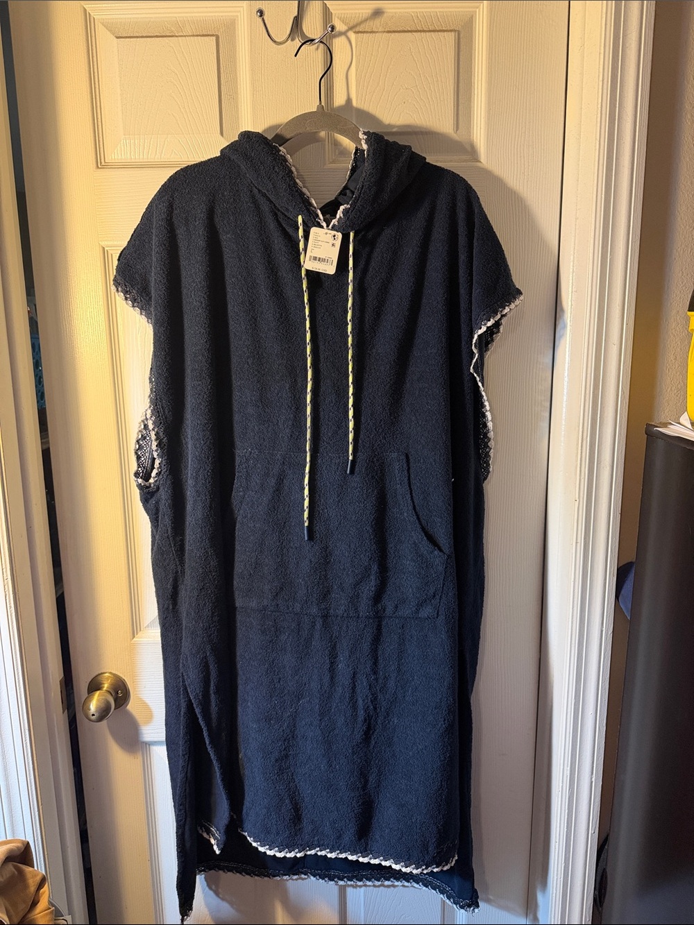 Free People Navy Hooded Terry Cover up with Front Pocket